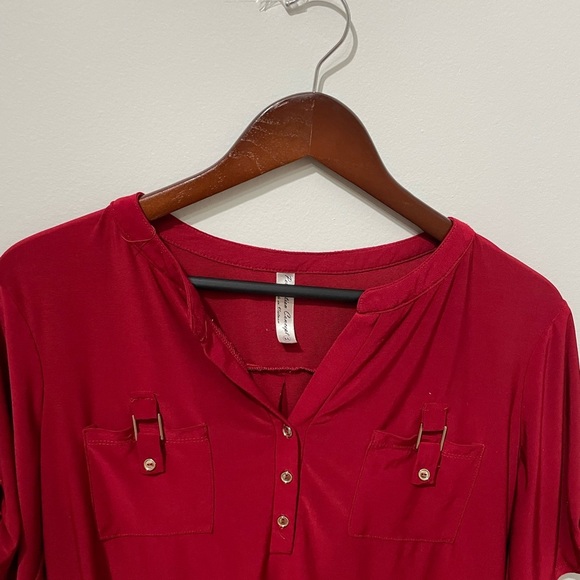 PerSeption Concept Red Quarter Sleeve Blouse - Picture 2 of 5